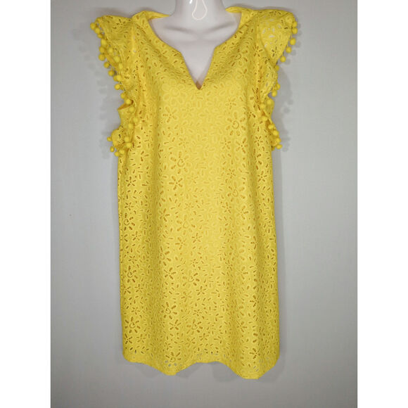 Charter Club Lace Eyelet Yellow Flutter Sleeve Mini Dress Medium NWT Retro Chic - Picture 1 of 10